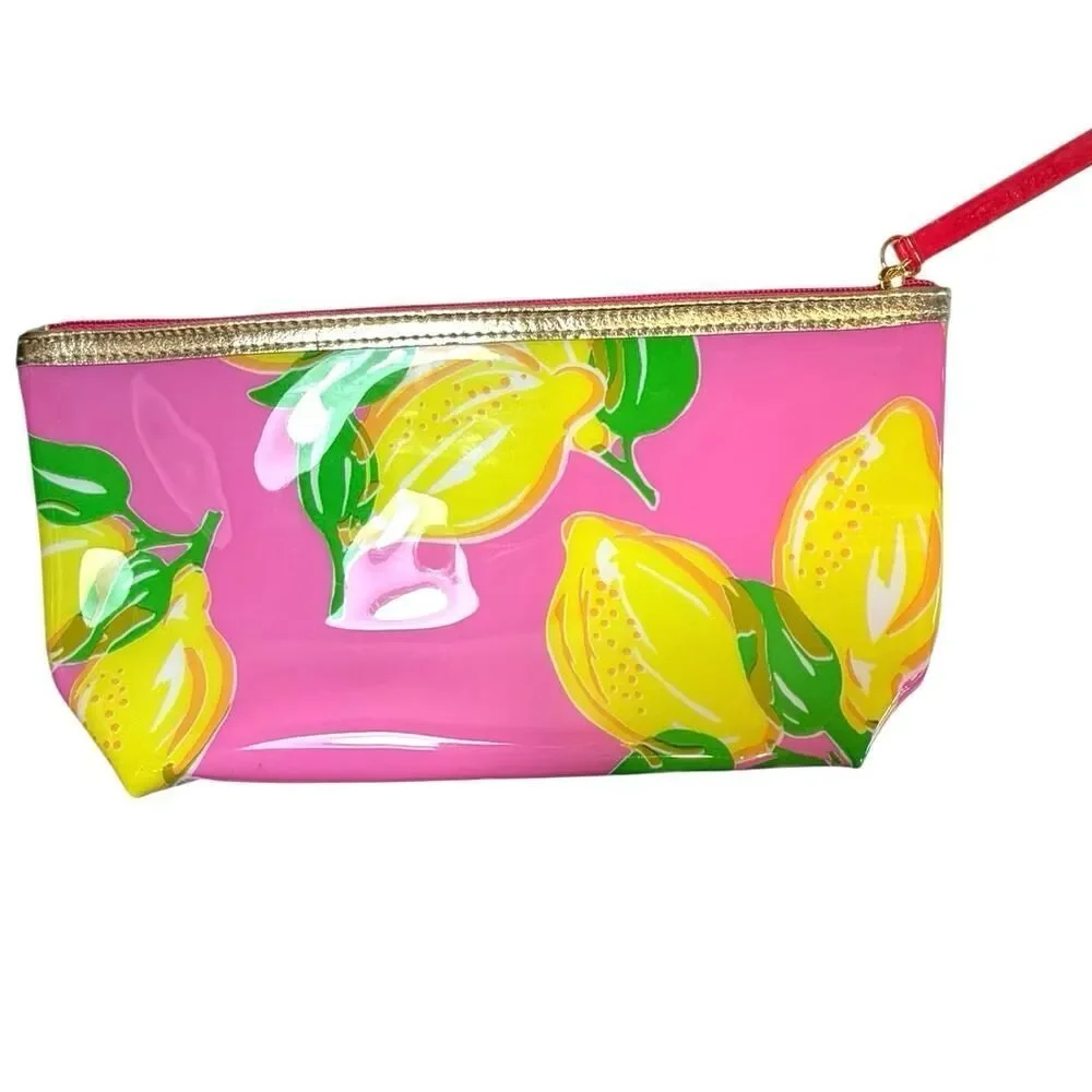 Lilly Pulitzer for Estee Lauder Pink Yellow Lemons Cosmetic Zip Makeup Bag NWOT